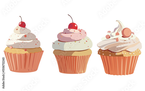 Three cup cake illustration designs