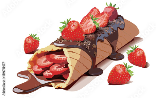 Strawberry chocolate flavored crepe illustration