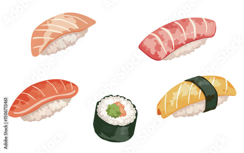 Sushi illustration, various sushi illustration design