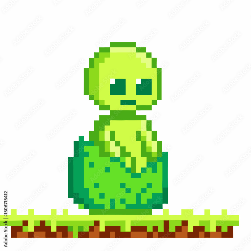pixelated green alien character standing on floating platform retro video game design, 8 bit art pixelated green alien character standing on floating platform retro video game design, 8 bit art