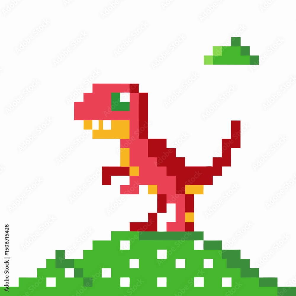 pixel art dinosaur adventure retro gaming, colorful dino on green hill, pixelated style, digital nostalgia pixel art dinosaur adventure retro gaming, colorful dino on green hill, pixelated style, digital nostalgia