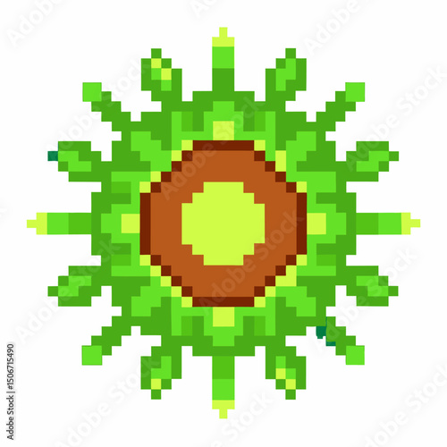 pixel art green virus icon retro game germ, infectious microbe, digital illustration