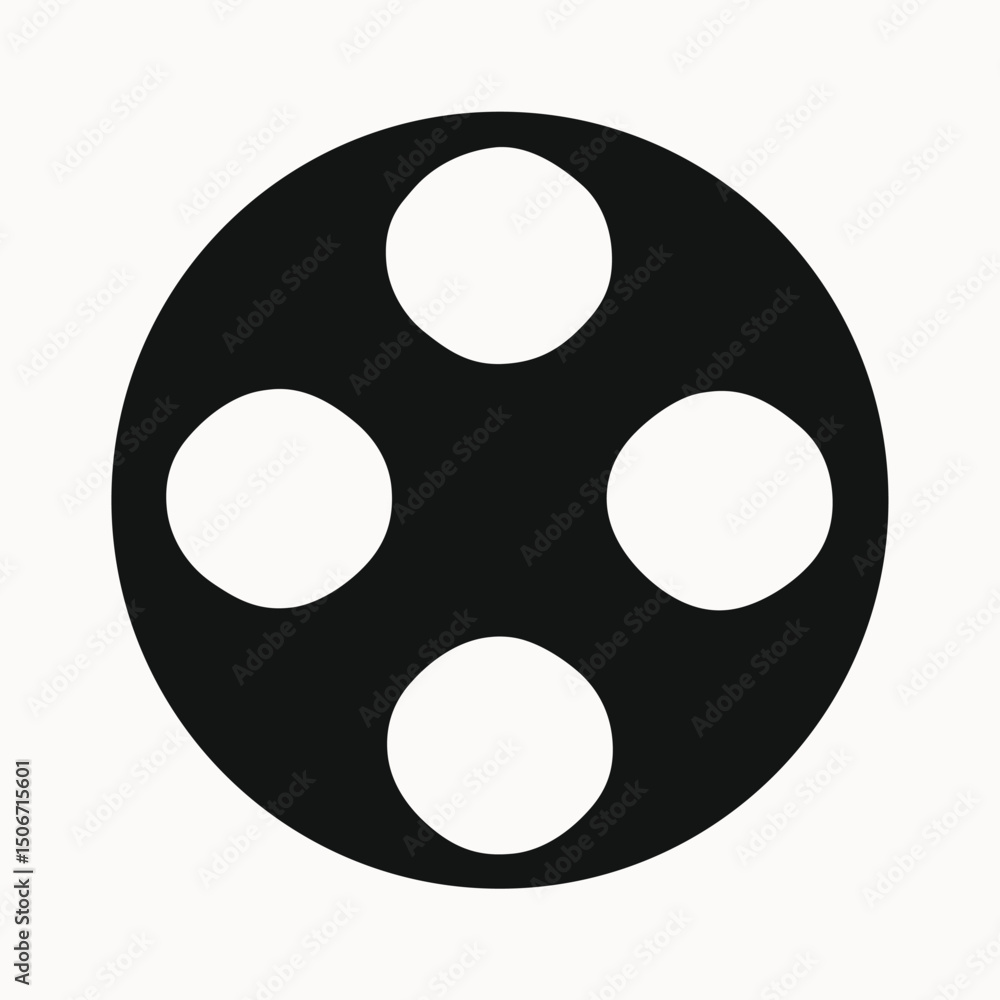 Fototapeta premium Film Reel Icon Simple Black and White Movie Symbol