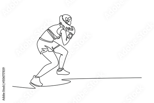 Single continuous line drawing beauty female boxer in sportswear and gloves practicing dodging punch at boxing club. Professional sports at indoor gym. One line draw graphic design vector illustration