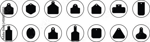 Cow ear tags icon set . Ear tag illustration sign vector collection isolated on transparent background. Identification labels for cattle, farm animals, livestock. Earmark mockups for livestock.