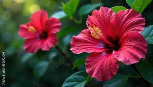 Wallpaper Mural Intricate hibiscus blossoms, vibrant hues, lush leaves , illustration, blossom, flora Torontodigital.ca