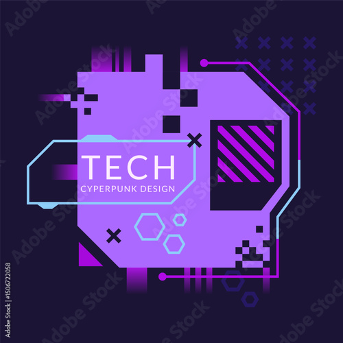 Glitch tech banner, futuristic cybernetic circuit board concept featuring a purple palette