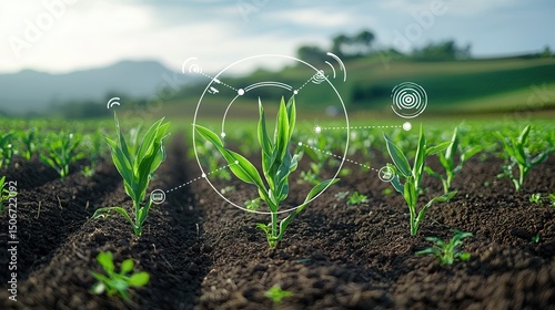 Wallpaper Mural A futuristic agricultural scene depicting healthy corn plants with advanced sensors and technology for precision farming and data driven decision making Torontodigital.ca