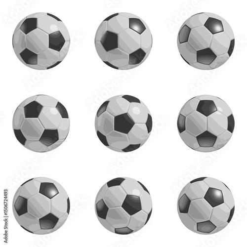 set of football/soccer balls in different views, flat vector image,