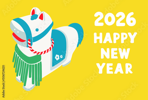 2026年 午年の年賀状テンプレート 馬のマスコットイラスト