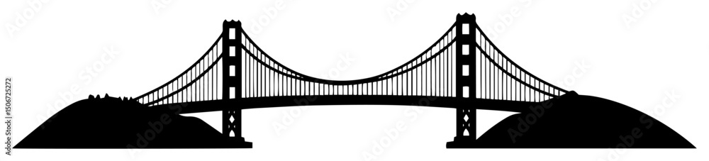 suspension bridge over hills black silhouette design