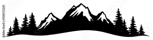 mountain and forest silhouette in minimalist black vector style