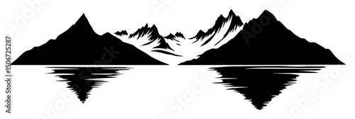 mountain lake reflection black and white vector illustration