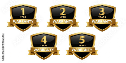 Warranty Badges: 1 Year, 2 Years, 3 Years, 4 Years, 5 Years | Product Guarantee Icons for Marketing and Sales