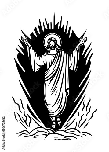 Konstfotografi resurrected jesus rising from light classic tattoo flash style art