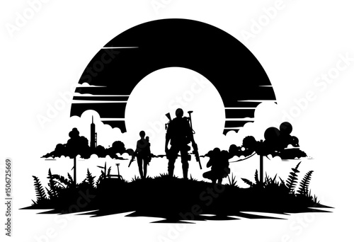 survivors after apocalypse under sun creative vector representation