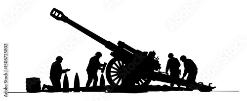 soldiers operating artillery gun bold and clean vector illustration