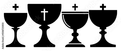 communion chalice set with crosses black vector silhouette