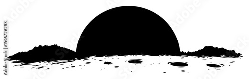 sunset on beach with craters silhouette shape black vector silhouette