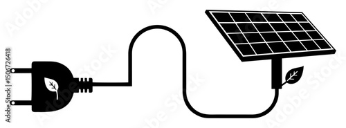 solar panel with plug cord silhouette shape creative vector representation