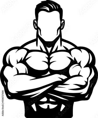 silhouette of stocky and muscular bodybuilder athlete. Gym bodybuilding concept. weight lifting and fitness.
