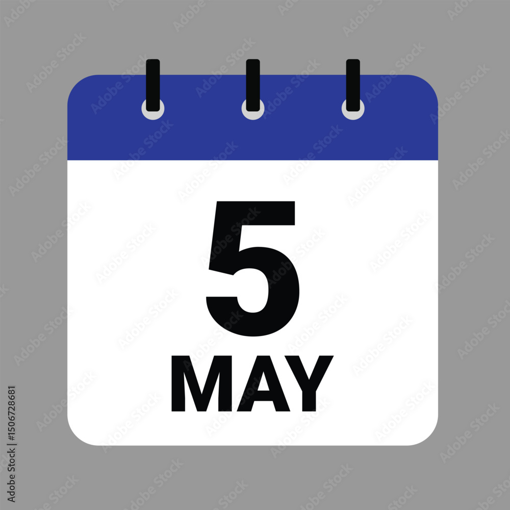 May 5 - Daily Calendar Icon - White Background May 5 - Daily Calendar Icon - White Background