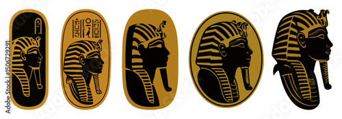 pharaoh mask illustrations in egyptian style – colored vector set
