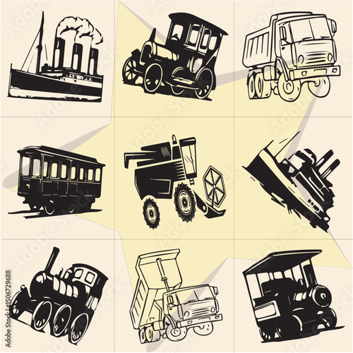 All kind of transportation vector Black and white set-87
