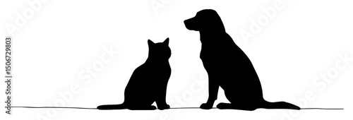 cat and dog sitting together – friendship animal silhouette