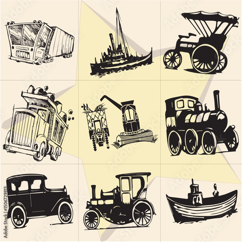 All kind of transportation vector Black and white set-88