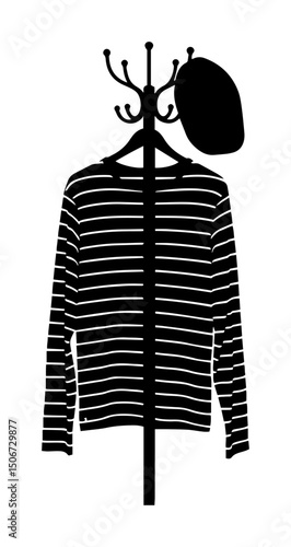 striped shirt and beret on coat stand – fashion vector silhouette
