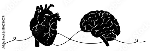heart and brain connected by thread – emotion vs logic vector