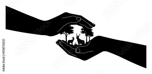 hands protecting forest animals – wildlife conservation vector