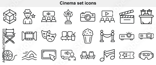 
Cinema Production Set Icons Collection Line Art