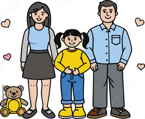 Confident preteen girl with teddy bear cheerful child portrait illustration