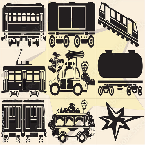 All kind of transportation vector Black and white set-100