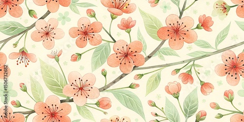 Wallpaper Mural Seamless pattern of cherry blossoms japanese aesthetic in watercolor style Torontodigital.ca