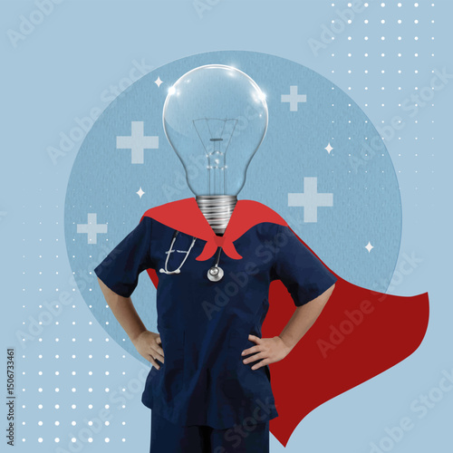 Health care hero concept depicted with a superhero doctor illustration. Vector illustration