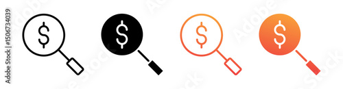 Search Money Multi Style Icon Set Vector 