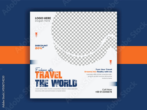 summer vacation Travel agency post banner template and traveling tour vector design