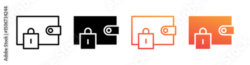 Lock Wallet Multi Style Icon Set Vector 