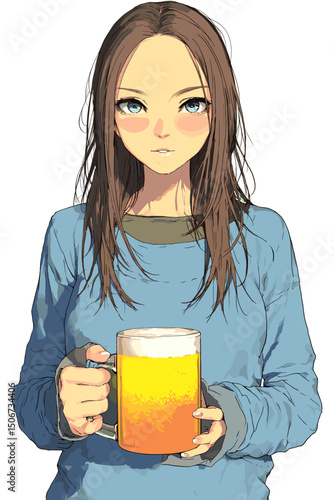 ビールを差し出すカジュアルな女性のベクターイラスト