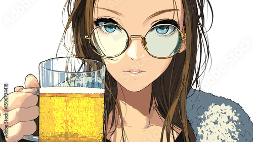 ビールを差し出すカジュアルな女性のベクターイラスト