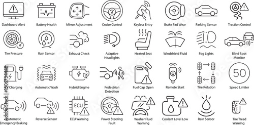 Car Dashboard Icons Set, Vector Illustration
