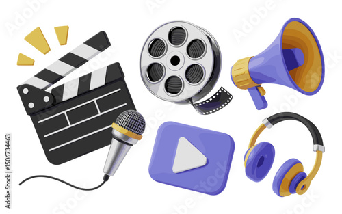 Media Production and Entertainment Symbols in a Digital Illustration  