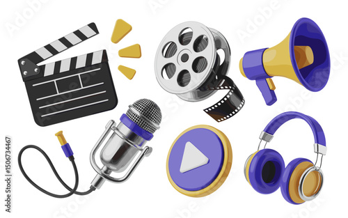 Media Production and Entertainment Symbols in a Digital Illustration  
