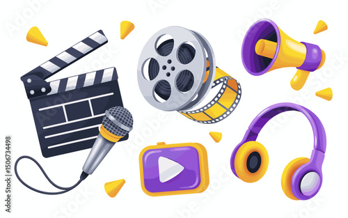 Media Production and Entertainment Symbols in a Digital Illustration  