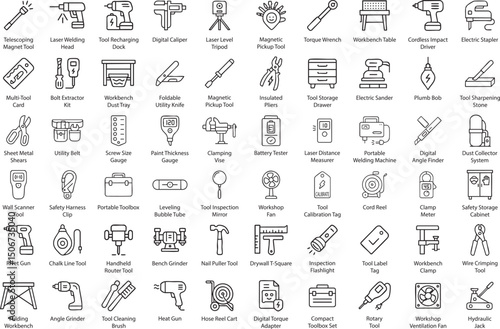 Tools Line Icons Vector Illustration. Collection of Workshop Equipment on White Background.