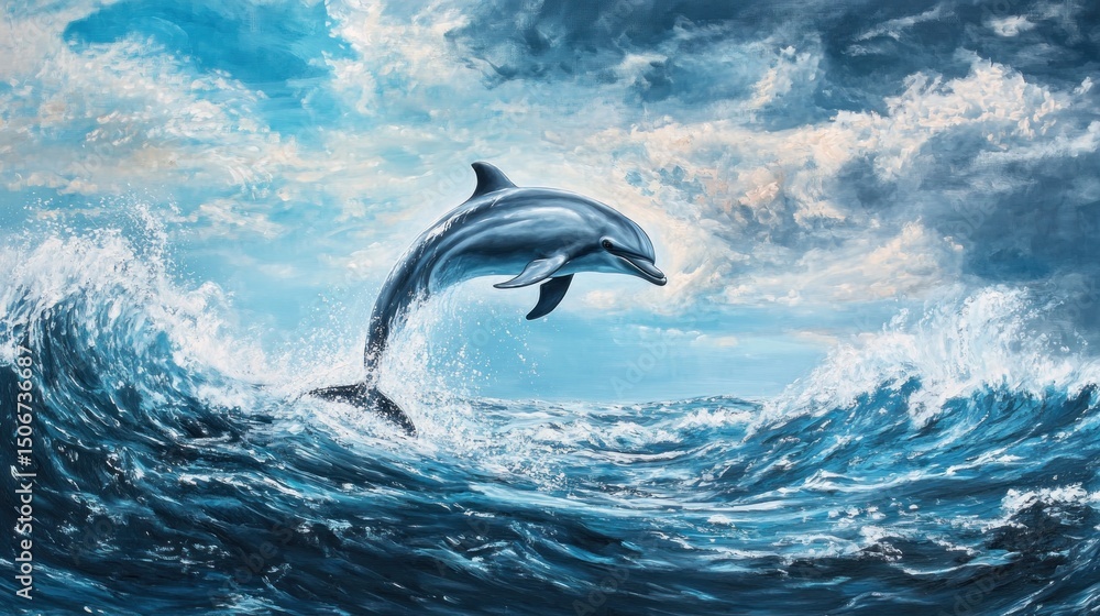 Obraz premium Dolphin leaping ocean waves