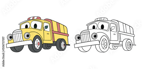 Cartoon Truck Vector illustration with black outline for Coloring Page – Cute Vehicle Illustration